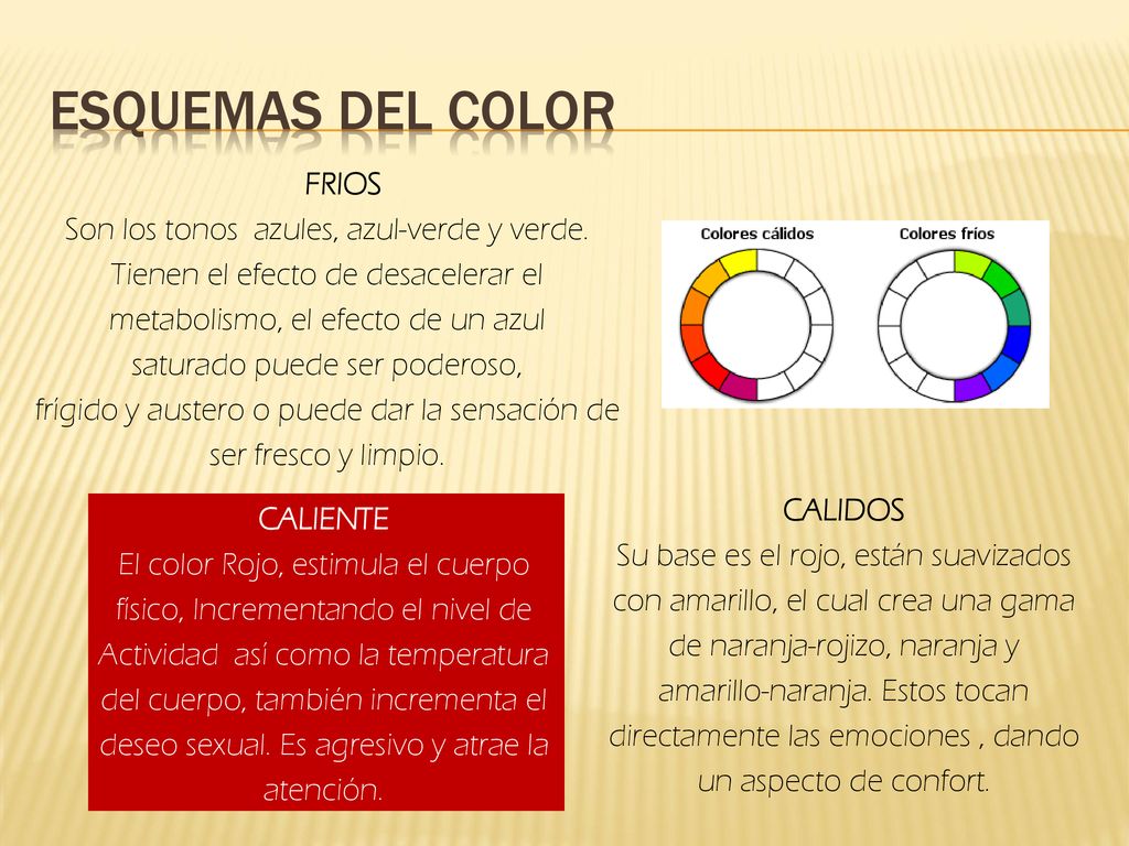 Esquemas del color FRIOS Son los tonos azules, azul-verde y verde.