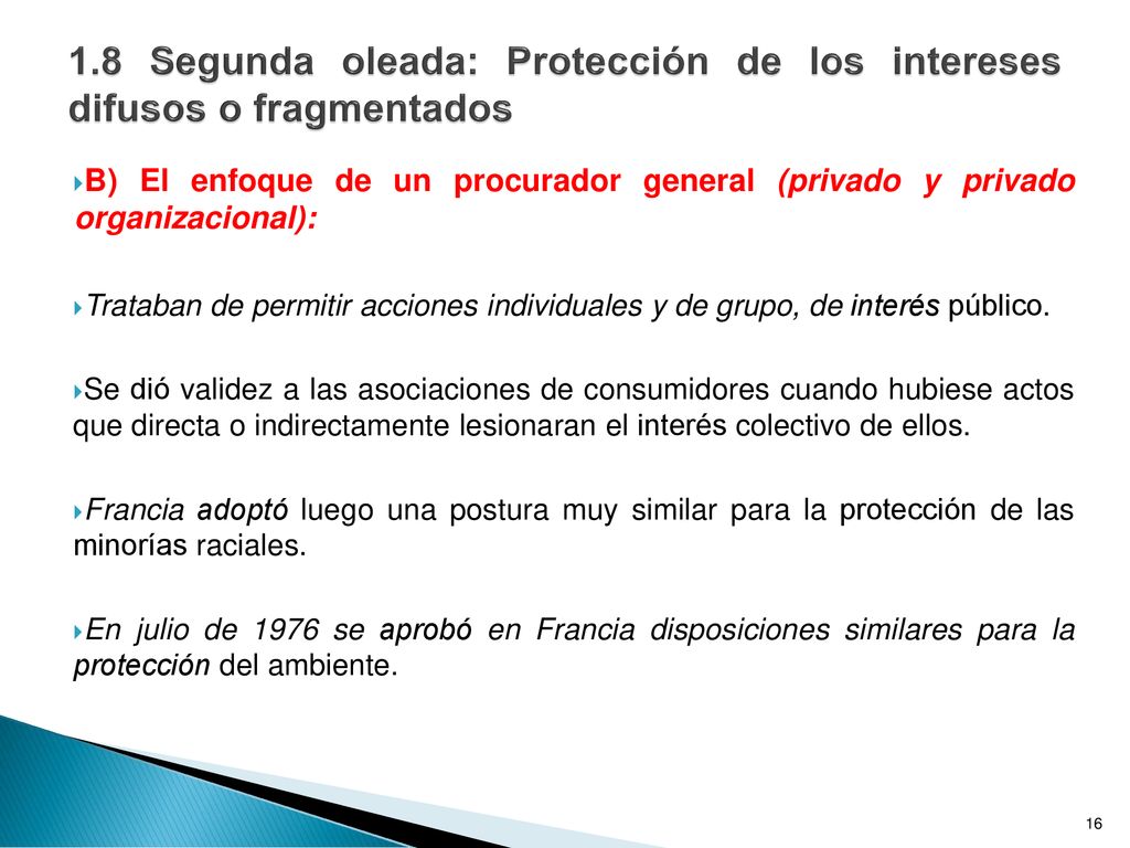 1.8 Segunda oleada: Protección de los intereses difusos o fragmentados