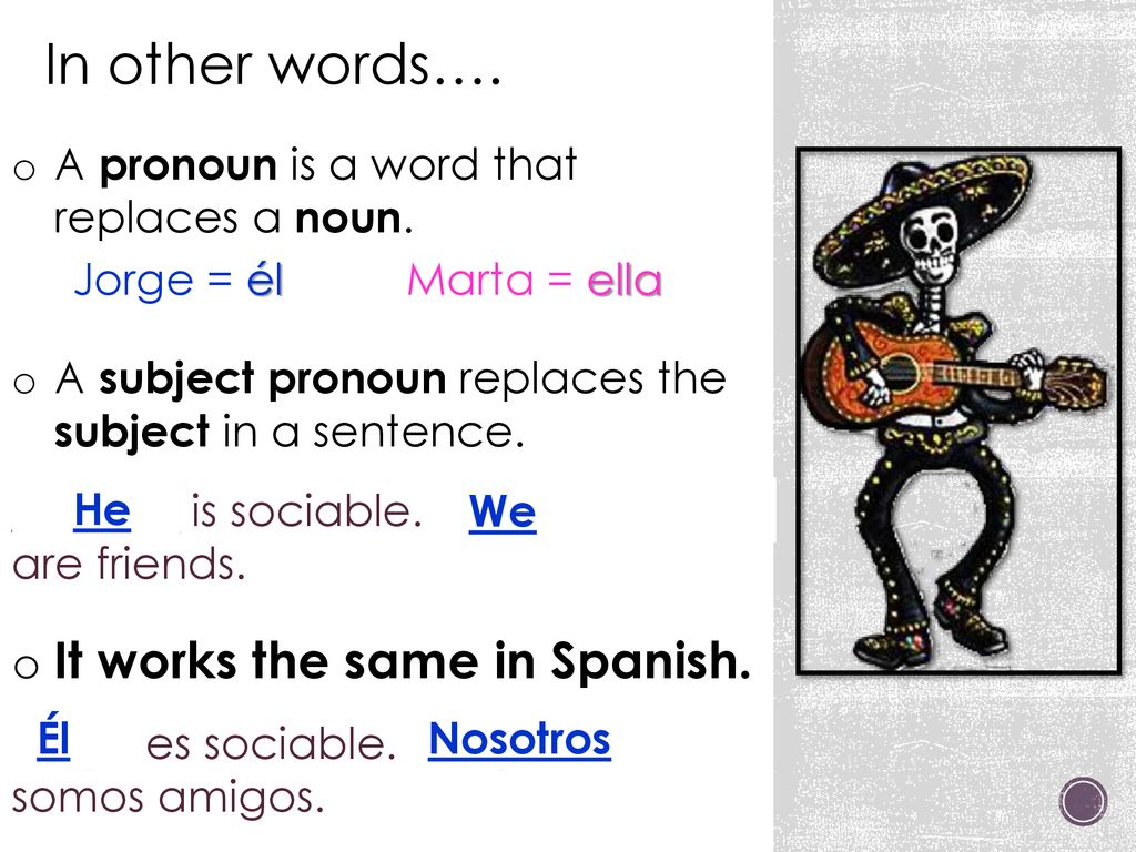 In other words…. It works the same in Spanish.
