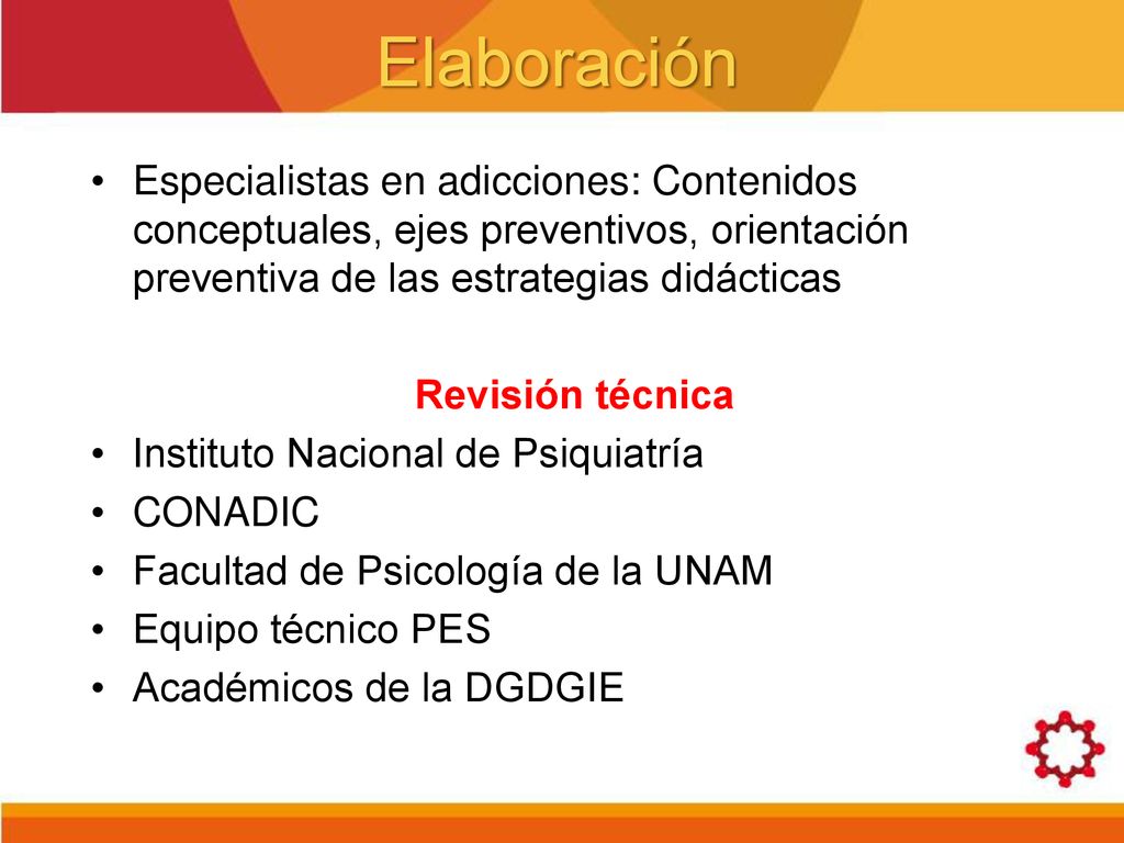 Elaboración Especialistas en adicciones: Contenidos conceptuales, ejes preventivos, orientación preventiva de las estrategias didácticas.