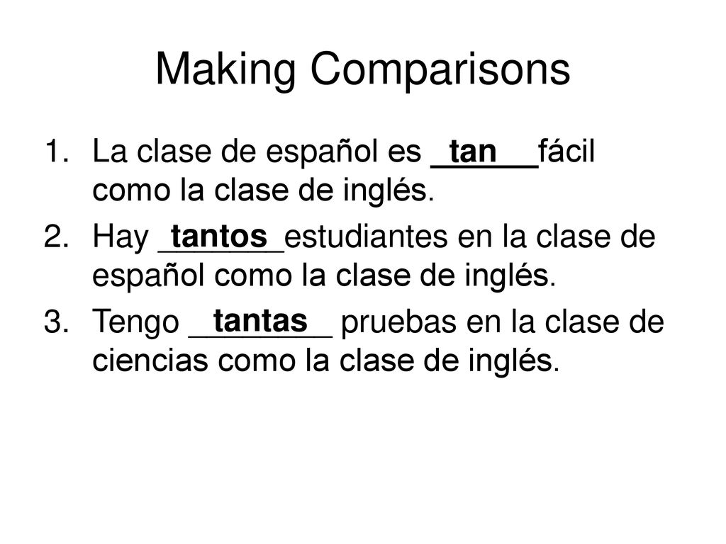 Making Comparisons La clase de español es ______fácil como la clase de inglés.