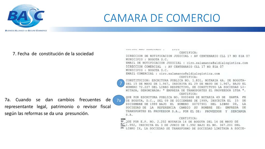 CAMARA DE COMERCIO 7. Fecha de constitución de la sociedad 7