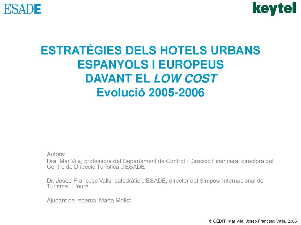 ESTRATÈGIES DELS HOTELS URBANS ESPANYOLS I EUROPEUS DAVANT EL LOW COST Evolució