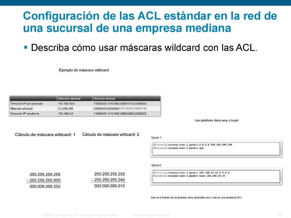 Configuración de las ACL estándar en la red de una sucursal de una empresa mediana