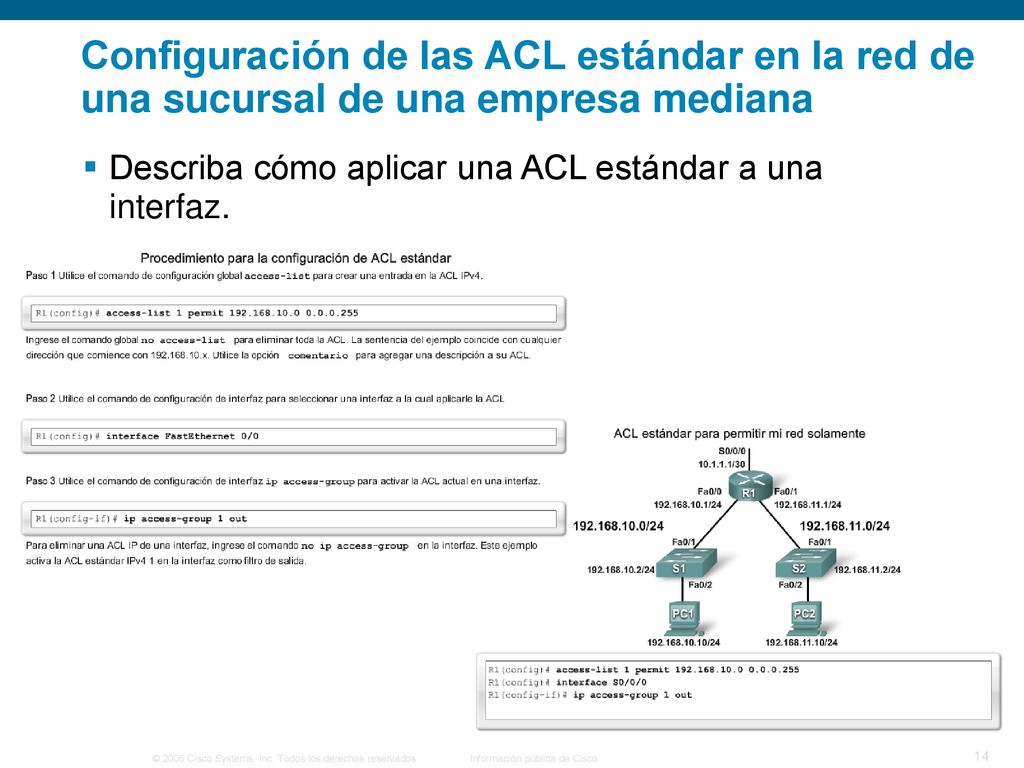 Configuración de las ACL estándar en la red de una sucursal de una empresa mediana