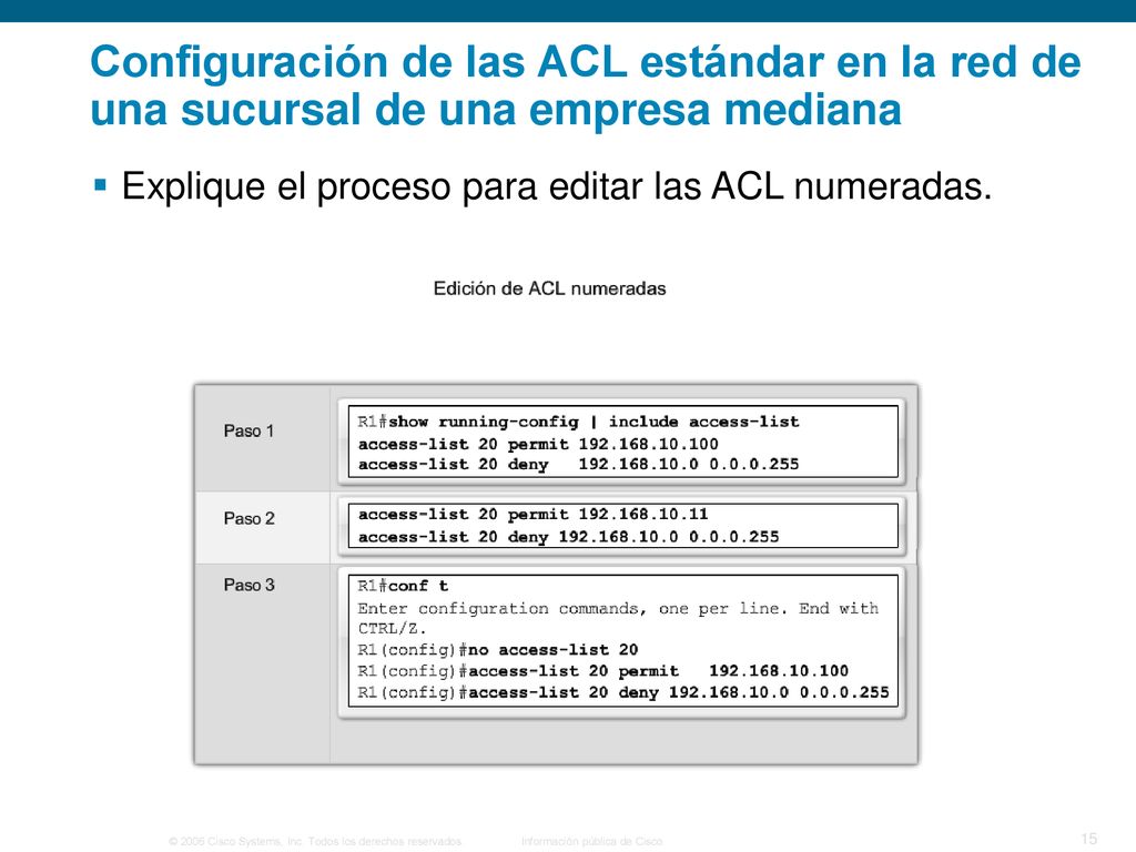 Configuración de las ACL estándar en la red de una sucursal de una empresa mediana