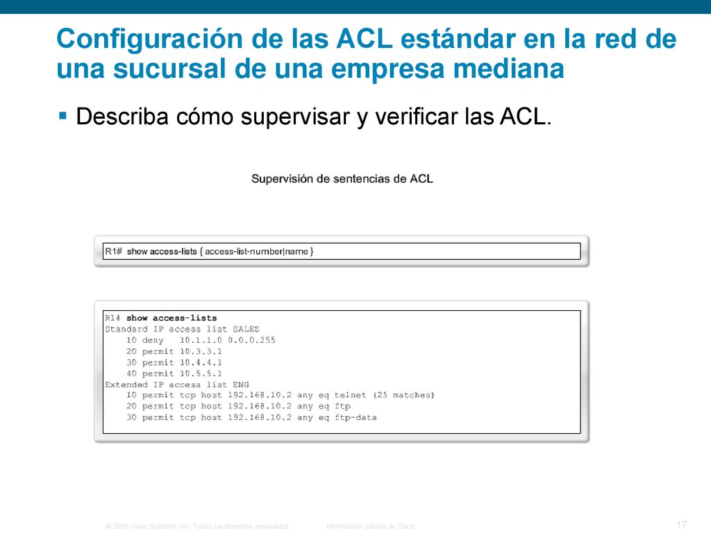 Configuración de las ACL estándar en la red de una sucursal de una empresa mediana