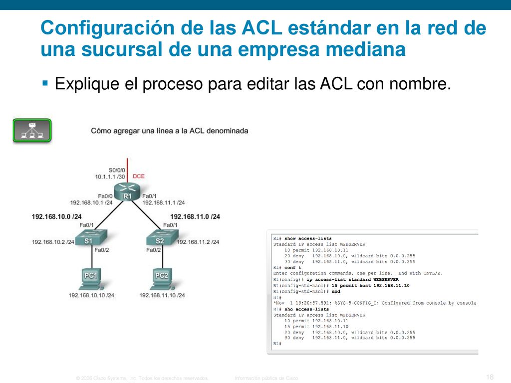 Configuración de las ACL estándar en la red de una sucursal de una empresa mediana
