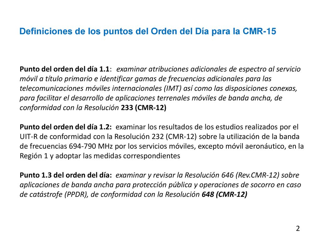 Definiciones de los puntos del Orden del Día para la CMR-15