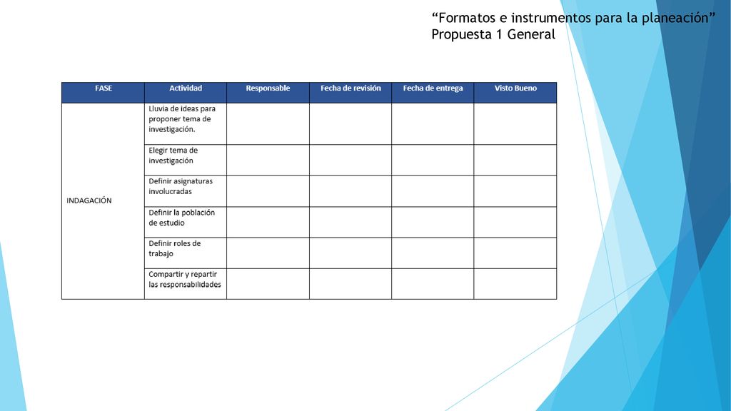 Formatos e instrumentos para la planeación Propuesta 1 General