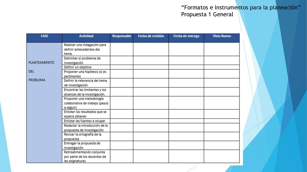 Formatos e instrumentos para la planeación Propuesta 1 General