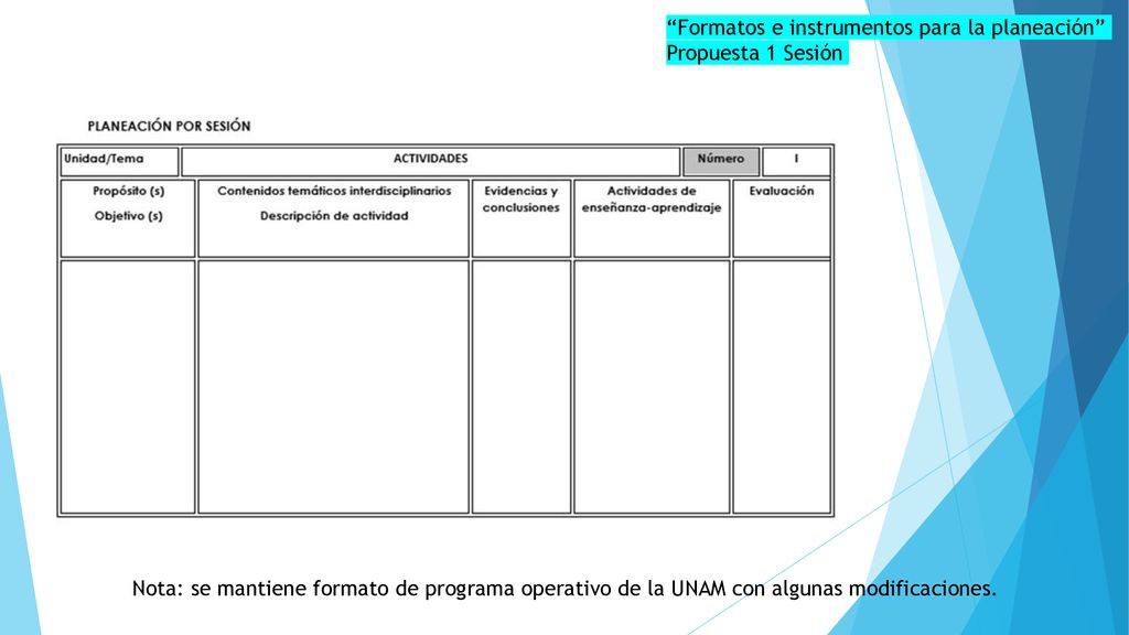 Formatos e instrumentos para la planeación Propuesta 1 Sesión