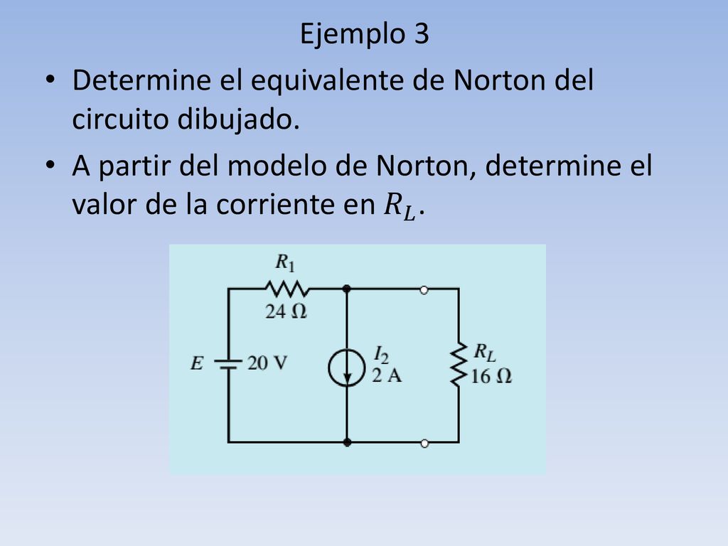 Ejemplo 3 Determine el equivalente de Norton del circuito dibujado.