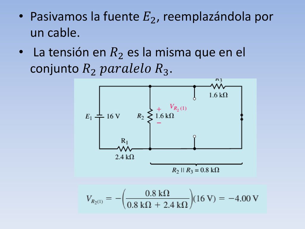 Pasivamos la fuente 𝐸 2 , reemplazándola por un cable.