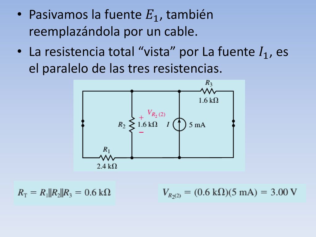 Pasivamos la fuente 𝐸 1 , también reemplazándola por un cable.
