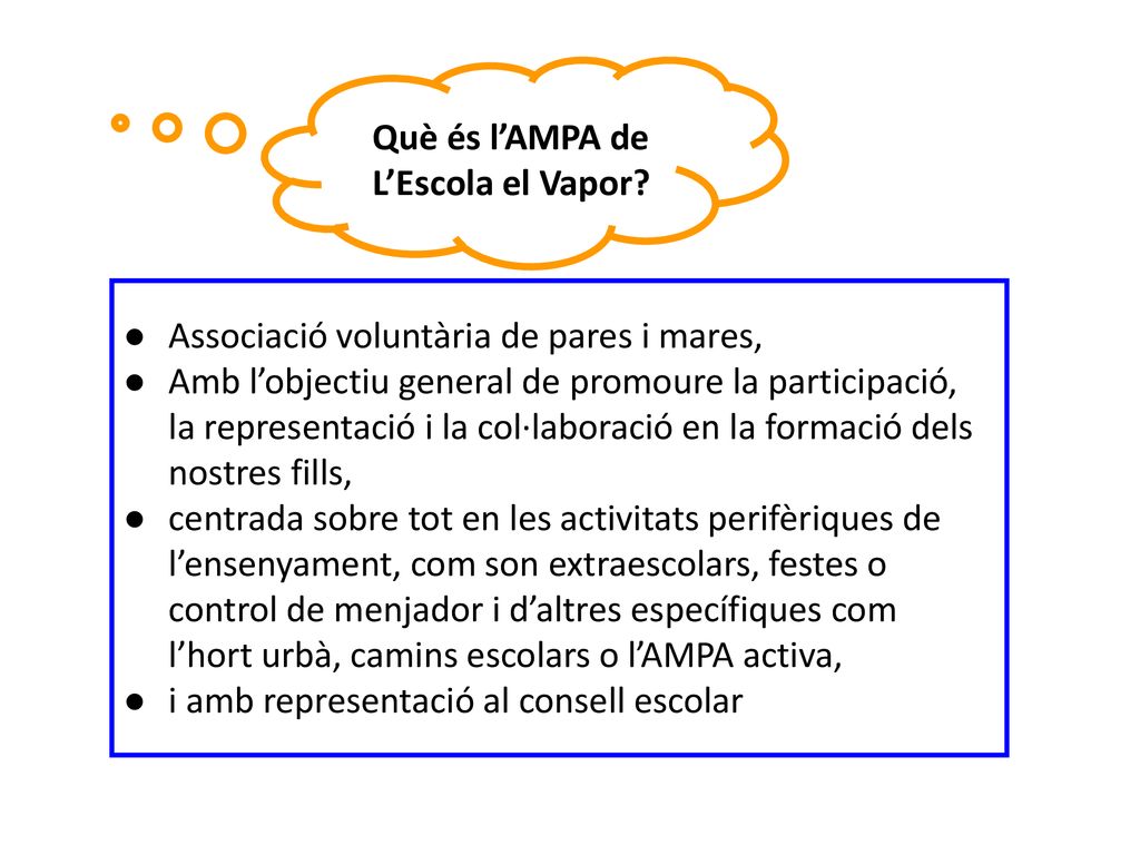 Què és l’AMPA de L’Escola el Vapor Associació voluntària de pares i mares,