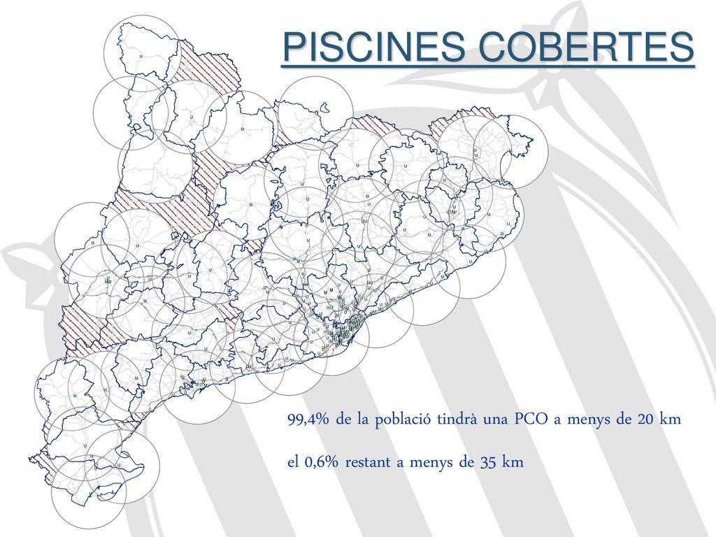 PISCINES COBERTES 99,4% de la població tindrà una PCO a menys de 20 km