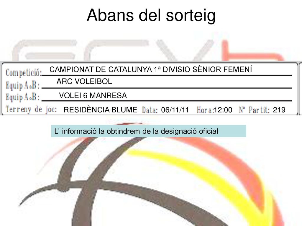 Abans del sorteig CAMPIONAT DE CATALUNYA 1ª DIVISIO SÈNIOR FEMENÍ