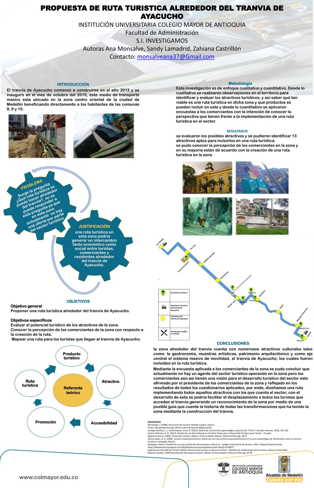 PROPUESTA DE RUTA TURISTICA ALREDEDOR DEL TRANVIA DE AYACUCHO INSTITUCIÓN UNIVERSITARIA COLEGIO MAYOR DE ANTIOQUIA Facultad de Administración S.I. INVESTIGAMOS Autoras Ana Monsalve, Sandy Lamadrid, Zahiana Castrillón Contacto:
