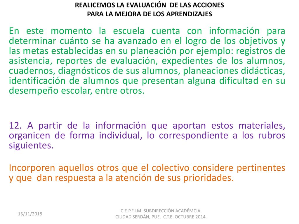 REALICEMOS LA EVALUACIÓN DE LAS ACCIONES PARA LA MEJORA DE LOS APRENDIZAJES