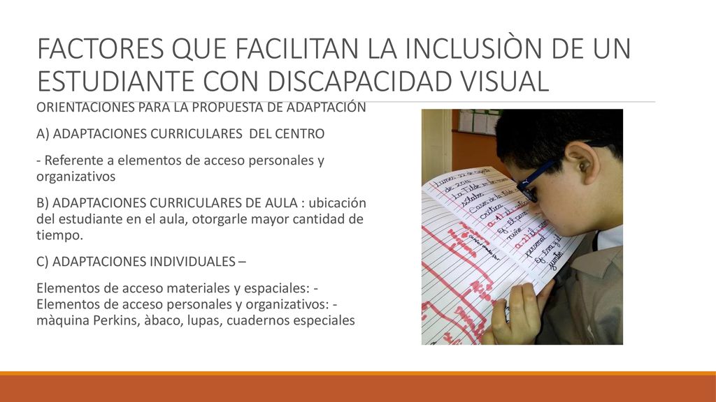 FACTORES QUE FACILITAN LA INCLUSIÒN DE UN ESTUDIANTE CON DISCAPACIDAD VISUAL