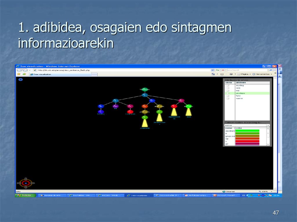 1. adibidea, osagaien edo sintagmen informazioarekin