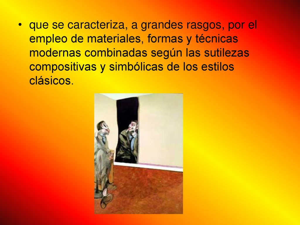 que se caracteriza, a grandes rasgos, por el empleo de materiales, formas y técnicas modernas combinadas según las sutilezas compositivas y simbólicas de los estilos clásicos.