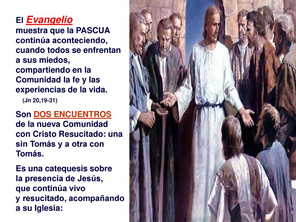 El Evangelio muestra que la PASCUA. continúa aconteciendo, cuando todos se enfrentan.