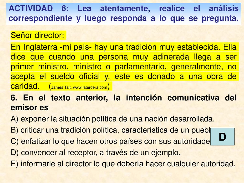 ACTIVIDAD 6: Lea atentamente, realice el análisis correspondiente y luego responda a lo que se pregunta.