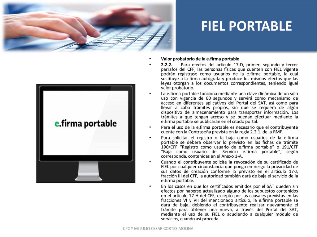FIEL PORTABLE Valor probatorio de la e.firma portable