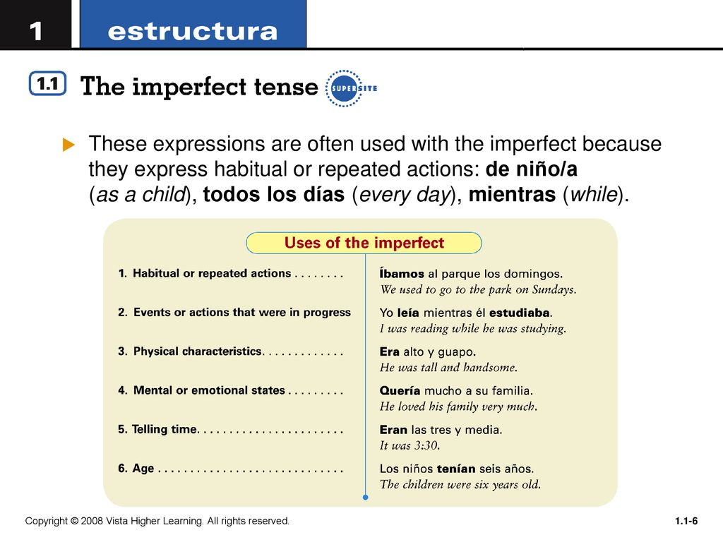 These expressions are often used with the imperfect because they express habitual or repeated actions: de niño/a (as a child), todos los días (every day), mientras (while).