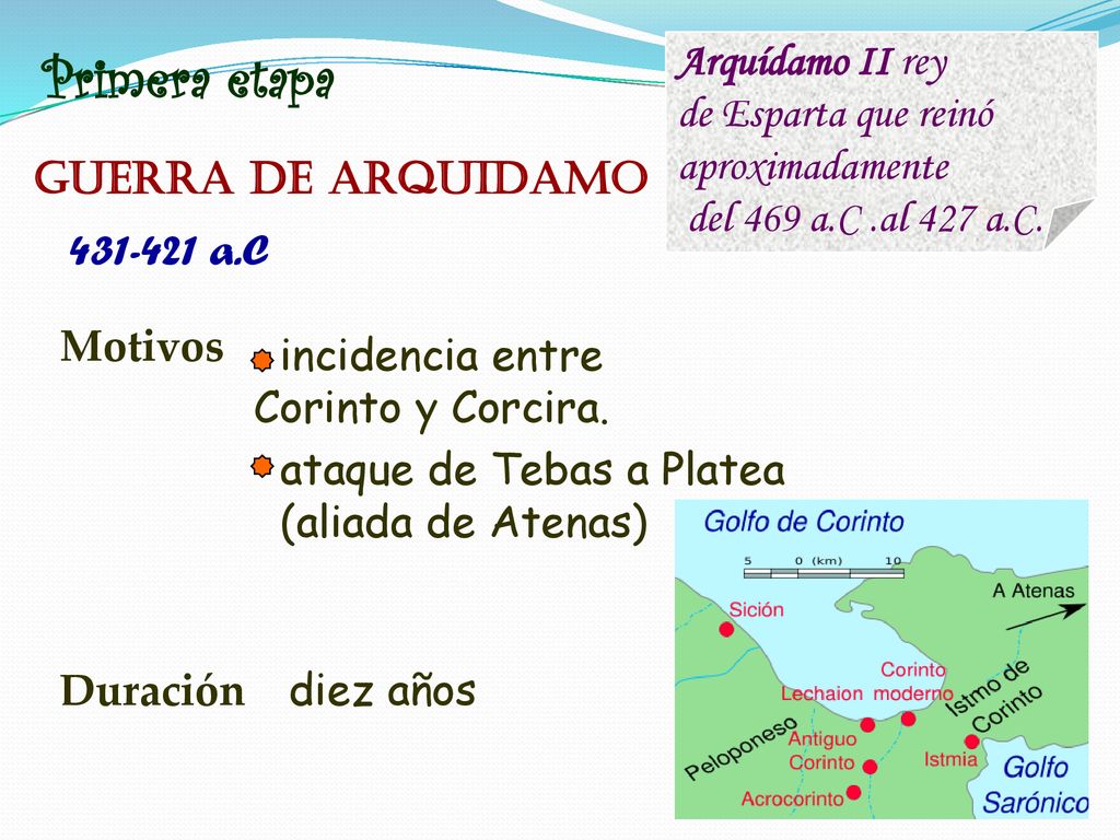 Primera etapa Arquídamo II rey de Esparta que reinó aproximadamente