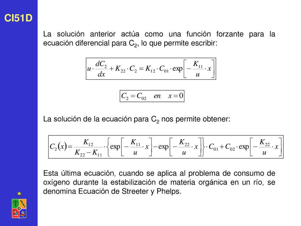 CI51D La solución anterior actúa como una función forzante para la ecuación diferencial para C2, lo que permite escribir: