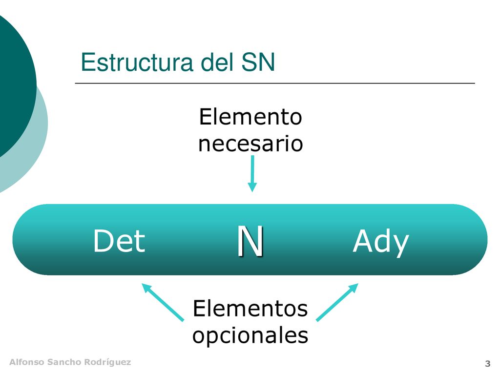 Estructura del SN Elemento necesario Det N Ady Elementos opcionales