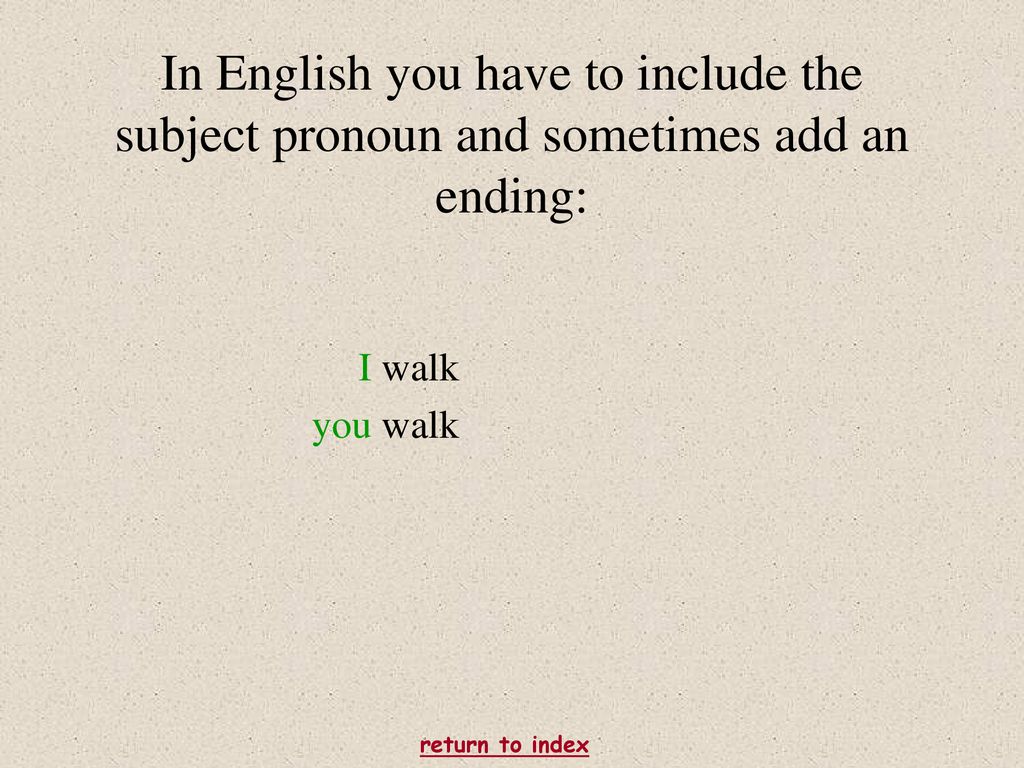 In English you have to include the subject pronoun and sometimes add an ending: