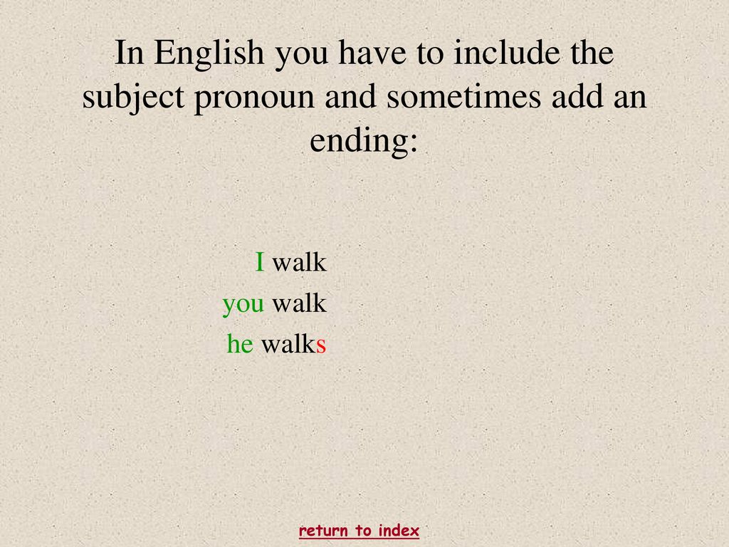In English you have to include the subject pronoun and sometimes add an ending: