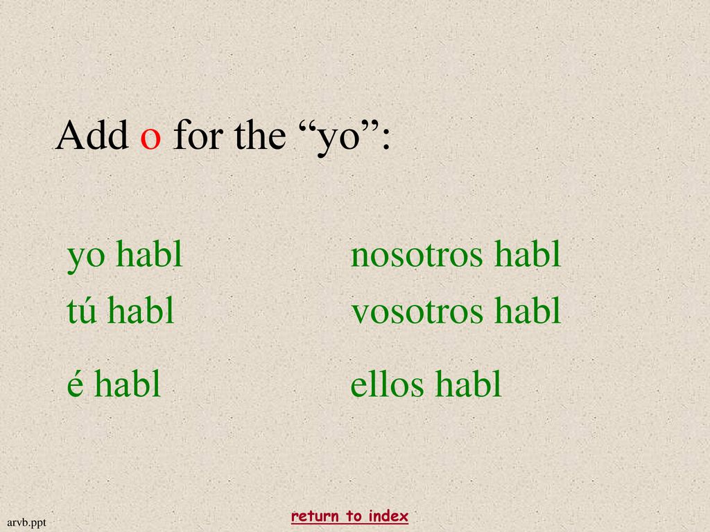 yo habl nosotros habl tú habl vosotros habl é habl ellos habl