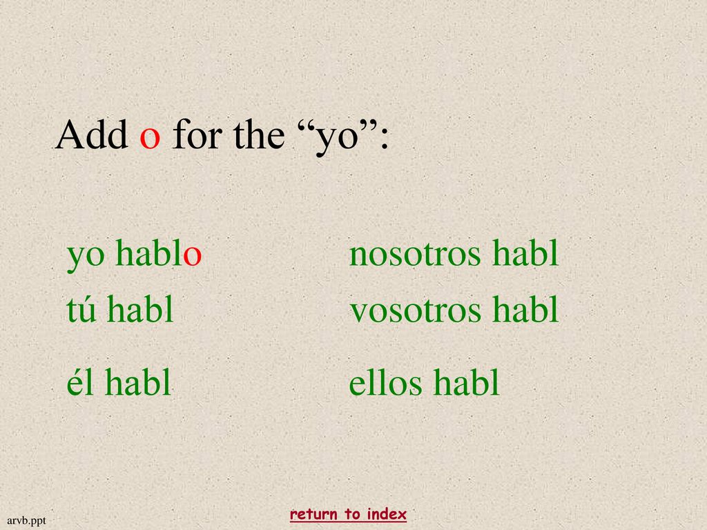 yo hablo nosotros habl tú habl vosotros habl él habl ellos habl