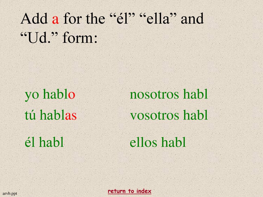 Add a for the él ella and Ud. form: