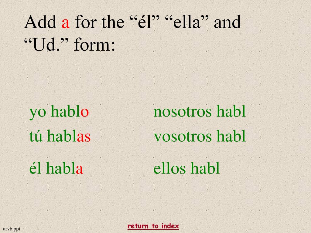 Add a for the él ella and Ud. form: