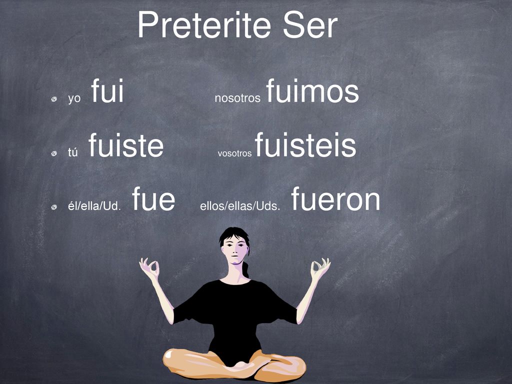 Preterite Ser yo fui nosotros fuimos tú fuiste vosotros fuisteis