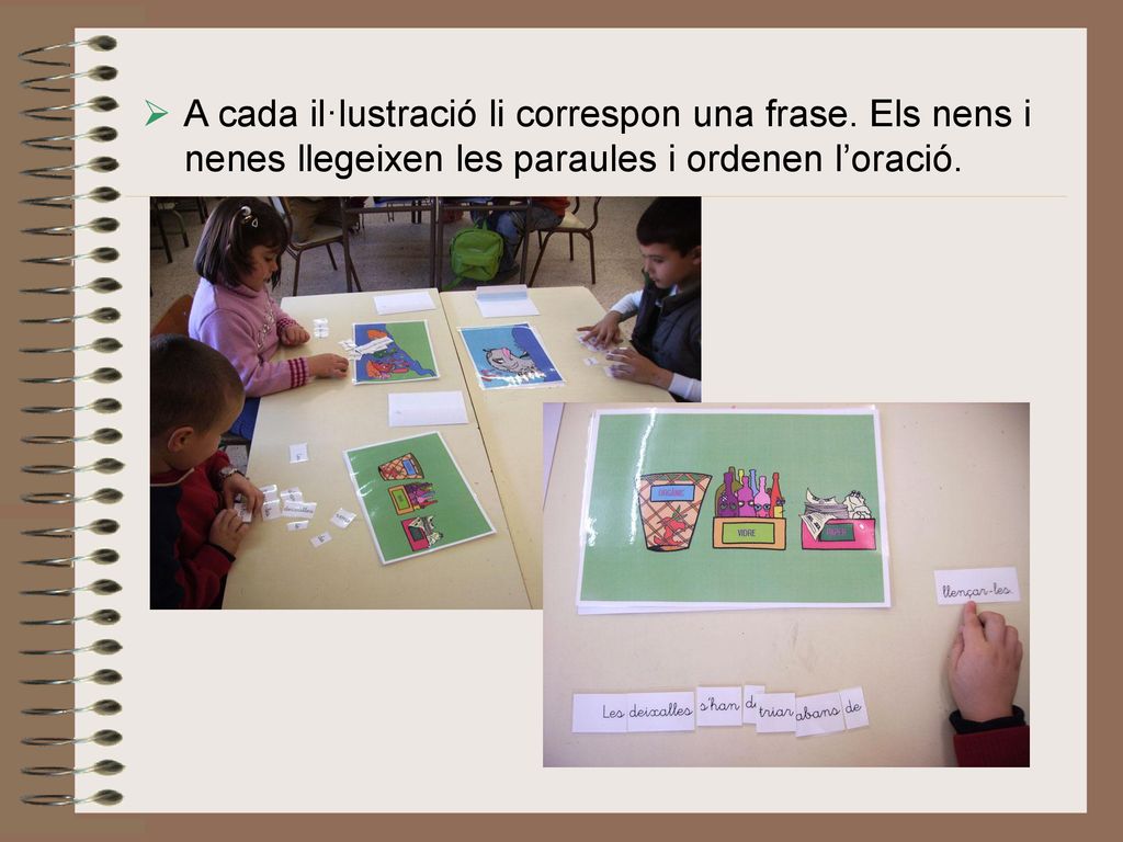 A cada il·lustració li correspon una frase