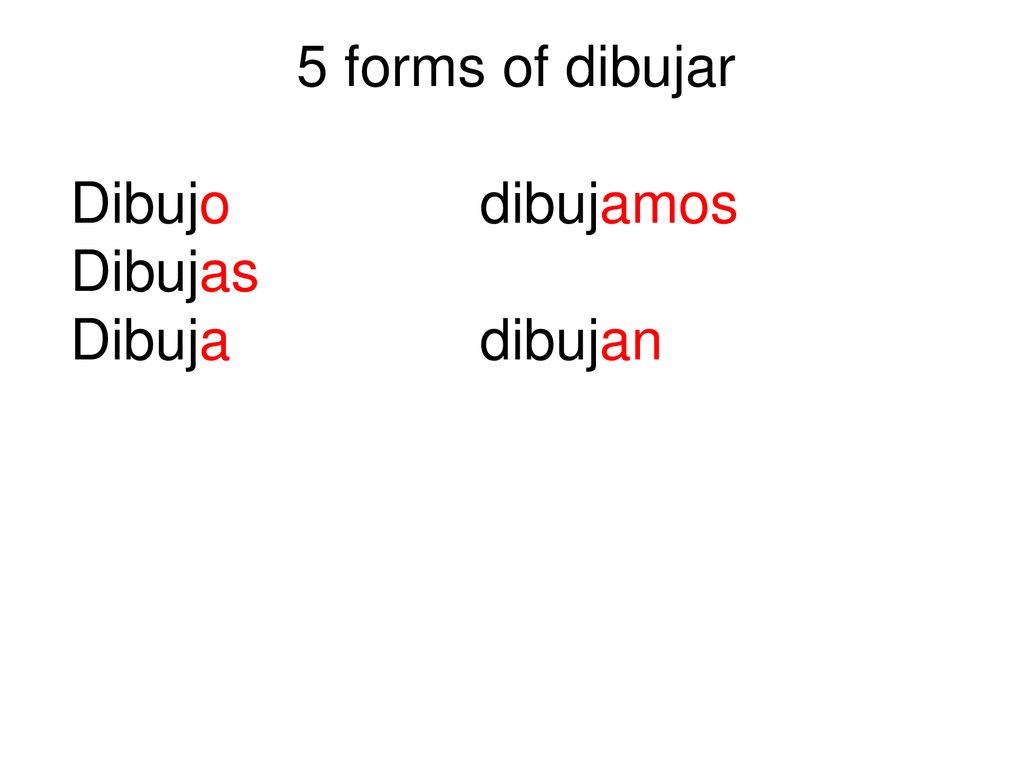 5 forms of dibujar Dibujo dibujamos Dibujas Dibuja dibujan