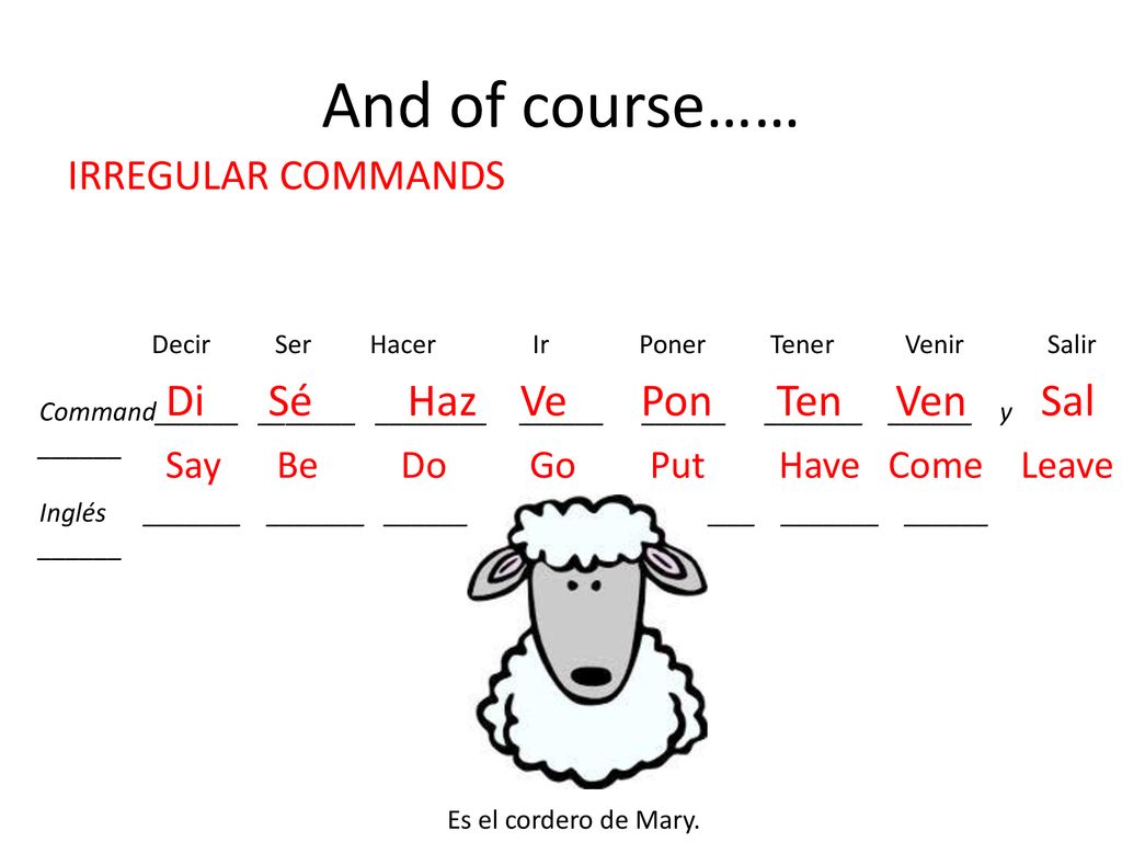 And of course…… Di Sé Haz Ve Pon Ten Ven Sal IRREGULAR COMMANDS