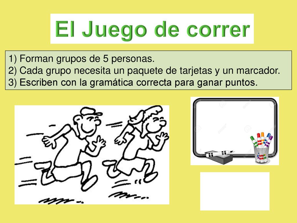El Juego de correr Forman grupos de 5 personas.