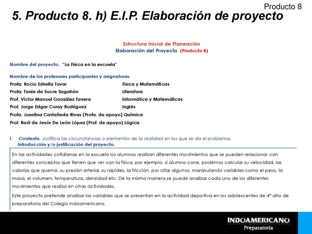 5. Producto 8. h) E.I.P. Elaboración de proyecto