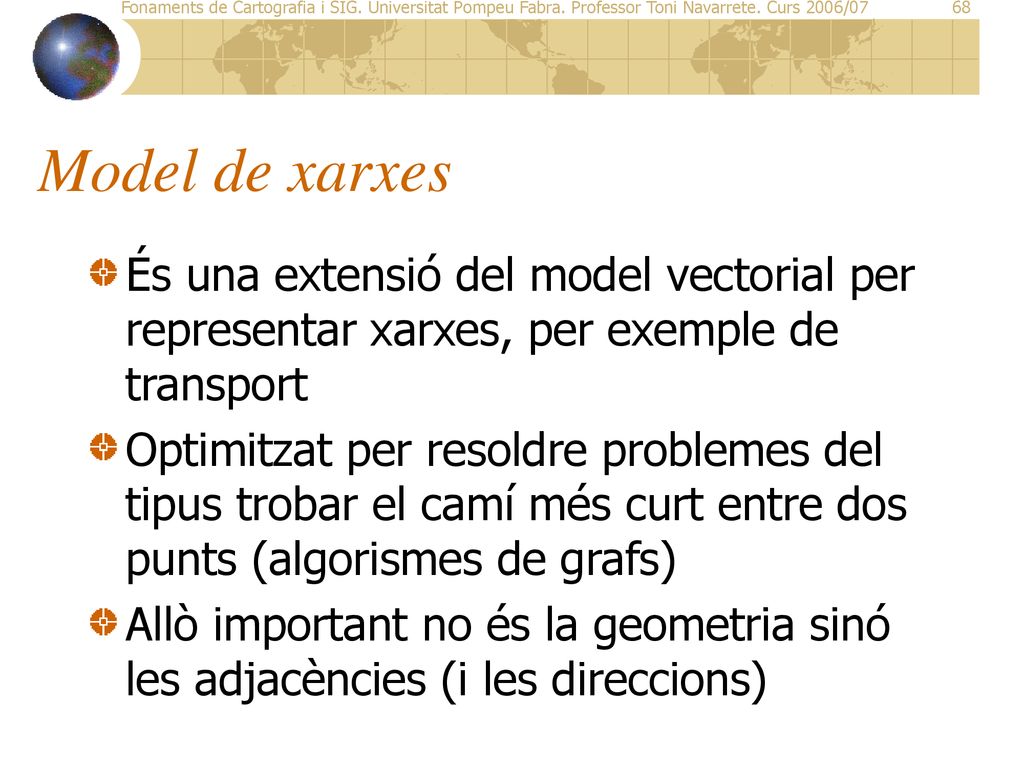 Model de xarxes És una extensió del model vectorial per representar xarxes, per exemple de transport.