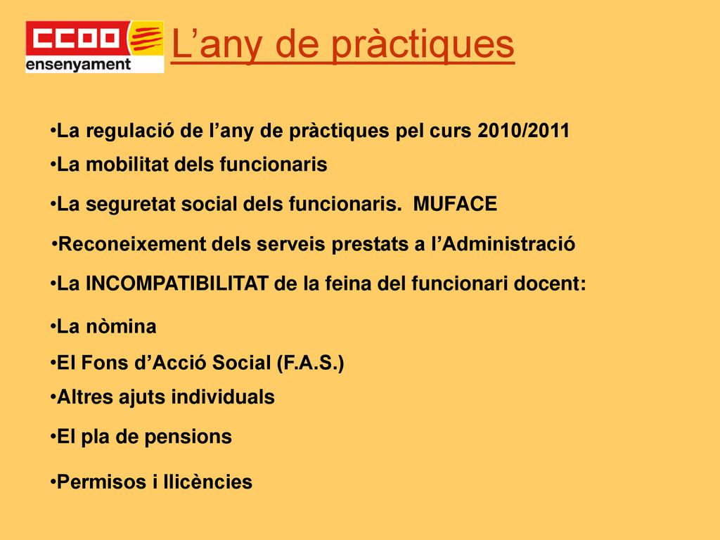 L’any de pràctiques La regulació de l’any de pràctiques pel curs 2010/2011. La mobilitat dels funcionaris.