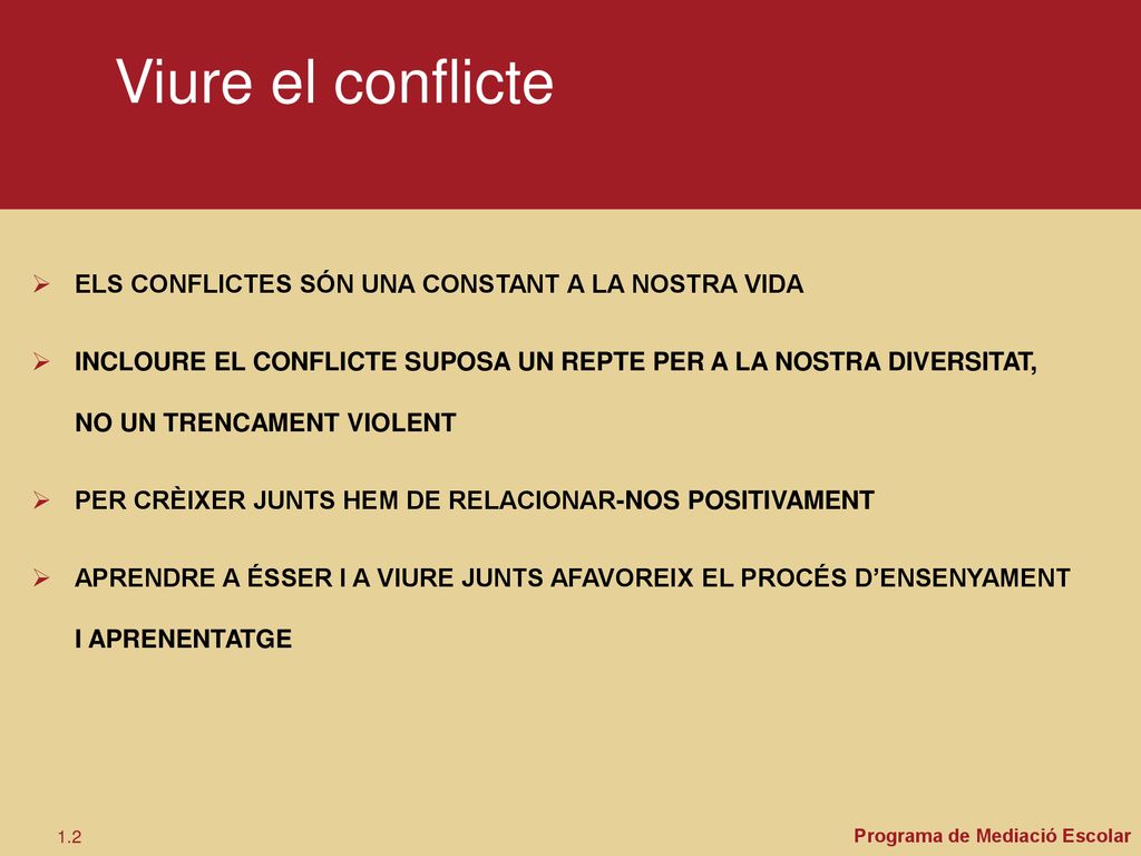 Viure el conflicte ELS CONFLICTES SÓN UNA CONSTANT A LA NOSTRA VIDA