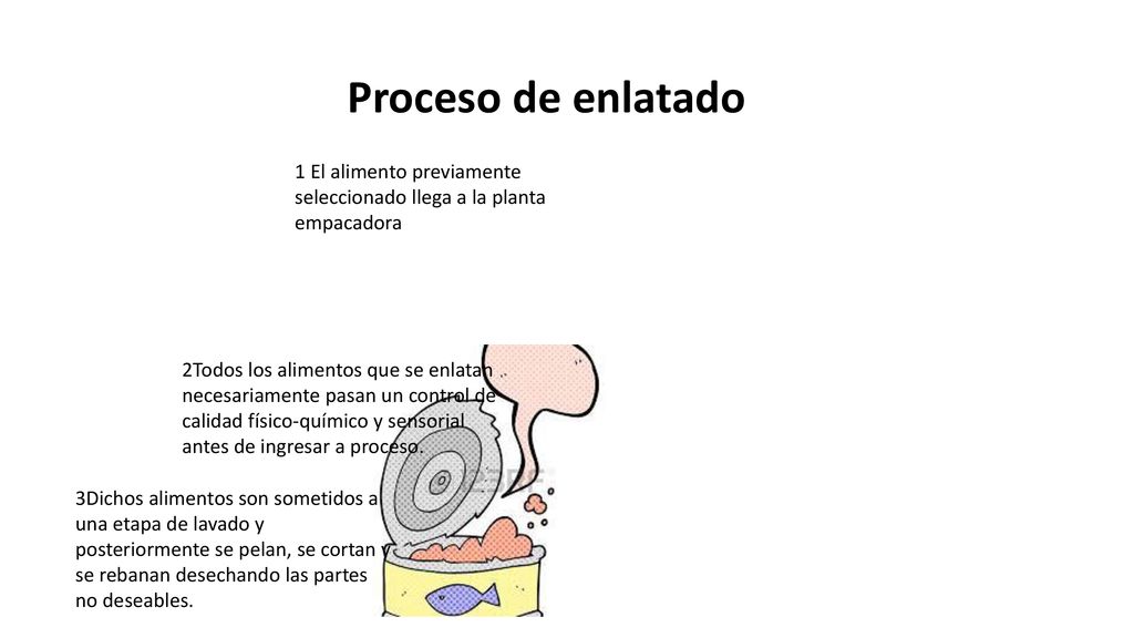 Proceso de enlatado 1 El alimento previamente seleccionado llega a la planta empacadora.
